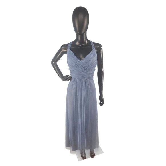 NWOT Slate Net/Tulle Tea Length Halter Formal Dress - Bill Levkoff - Picture 1 of 10